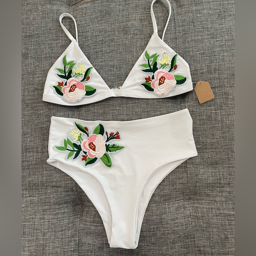 High Waisted White Bikini